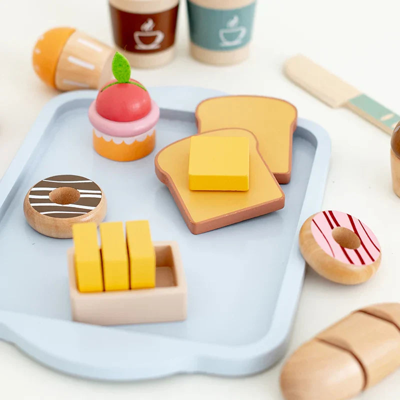 Toddler wooden food set: Educational toy for play kitchen, develops fine motor skills