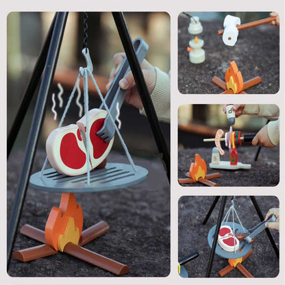 Educational wooden picnic set toy for kids, detailed play food items for outdoor play