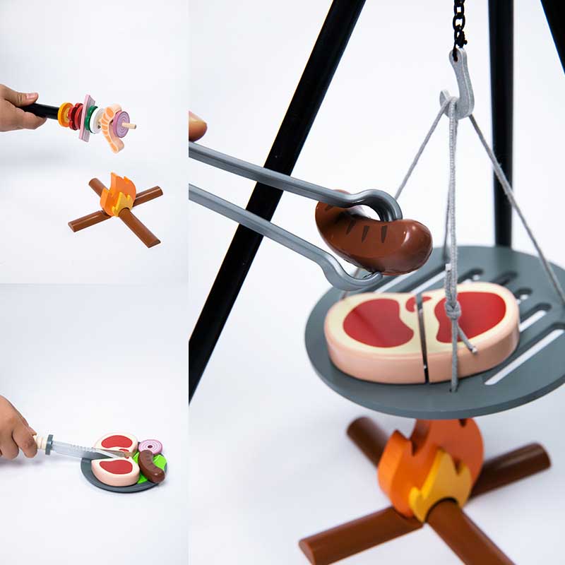 Wooden pretend play picnic set toy with durable, child-safe pieces for educational fun