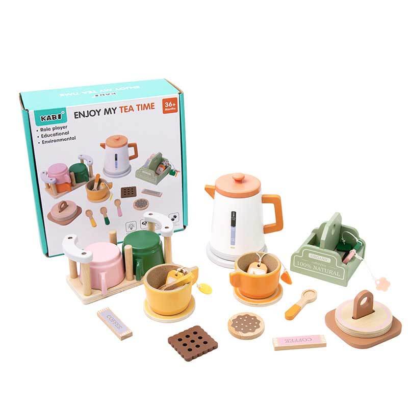 Complete wooden tea set for kids, featuring durable pieces for hours of educational role play