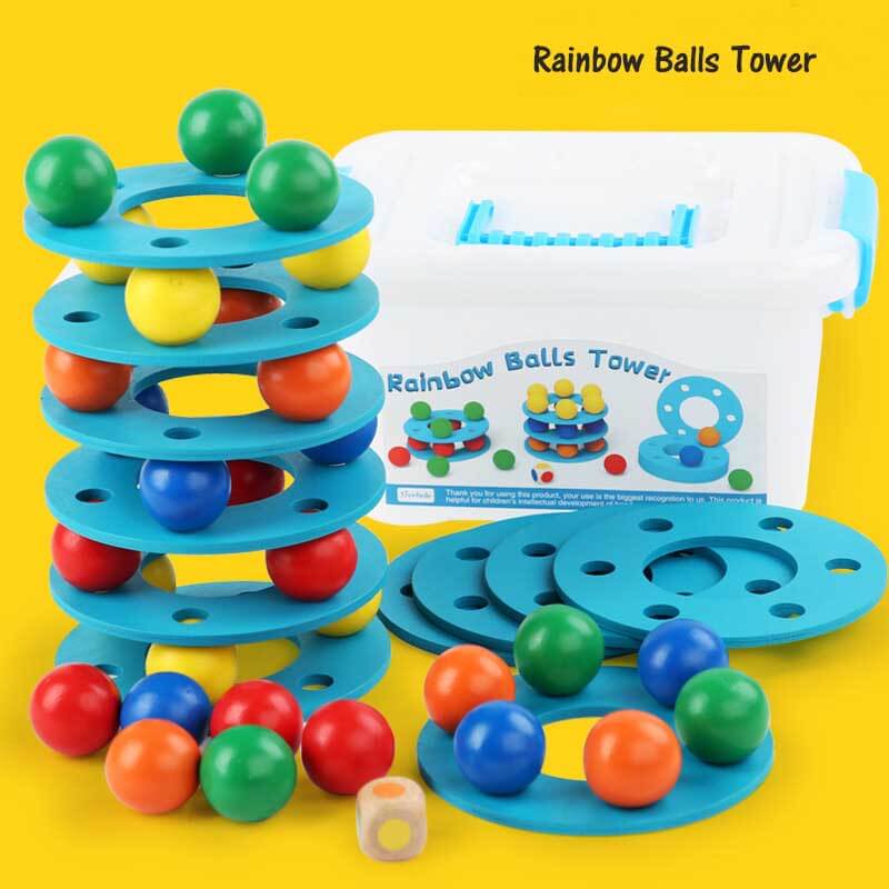 Fine motor skills wooden rainbow stacking toy for young children, play & learn