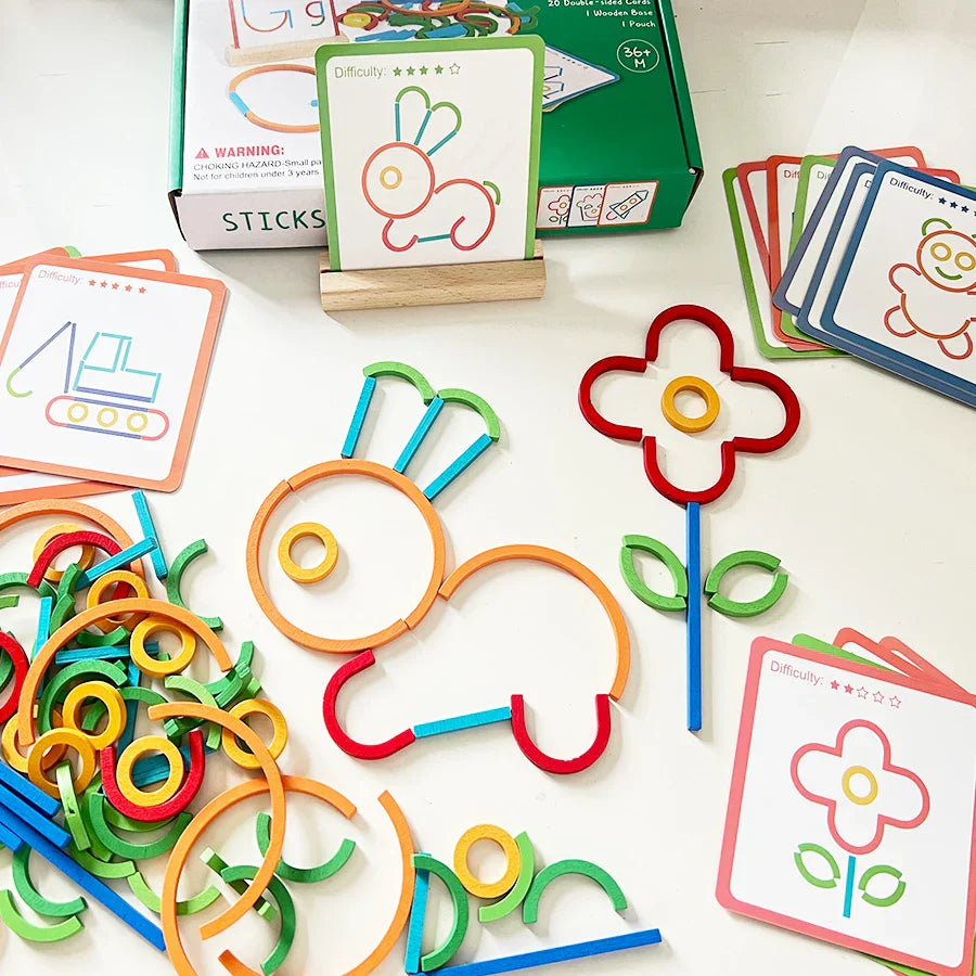 Kids wooden shapes puzzle game, colorful educational toy for creative play & problem solving