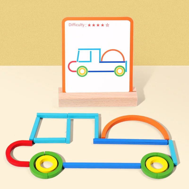 Wooden building block puzzle for kids, promoting learning through hands-on creative problem-solving