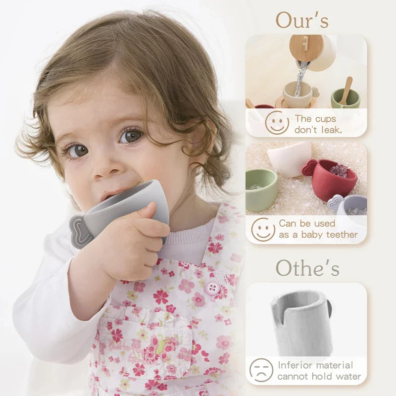 Durable wooden & silicone pretend play tea set for kids, enhancing creativity & role-play