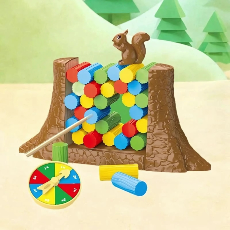 Kids' Wooden Squirrel Stacking Balance Game, educational preschool toy for skill building & family fun
