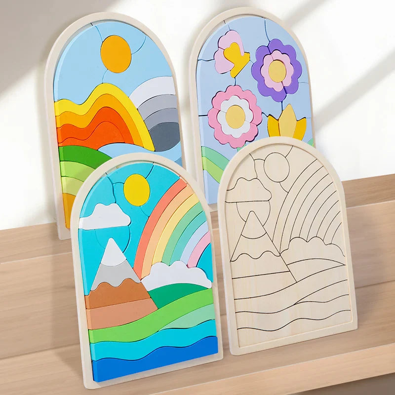 Child's hand stacking wooden balance blocks, demonstrating fine motor skills development with this educational toy and puzzle.