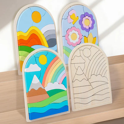 Child's hand stacking wooden balance blocks, demonstrating fine motor skills development with this educational toy and puzzle.
