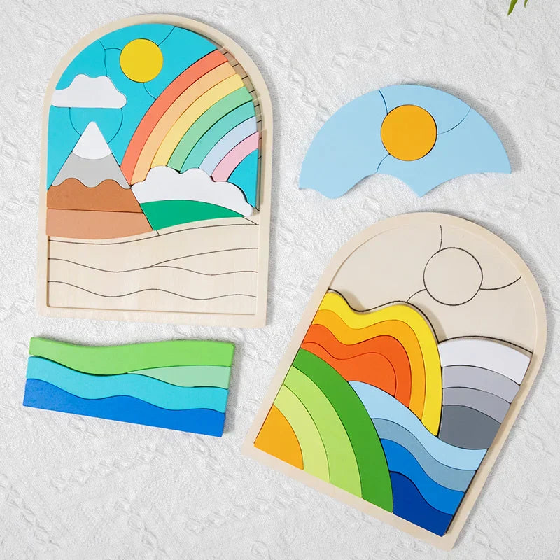 Colorful wooden balance blocks puzzle, ideal for kids' cognitive development and as a fun stacking game and Montessori toy.