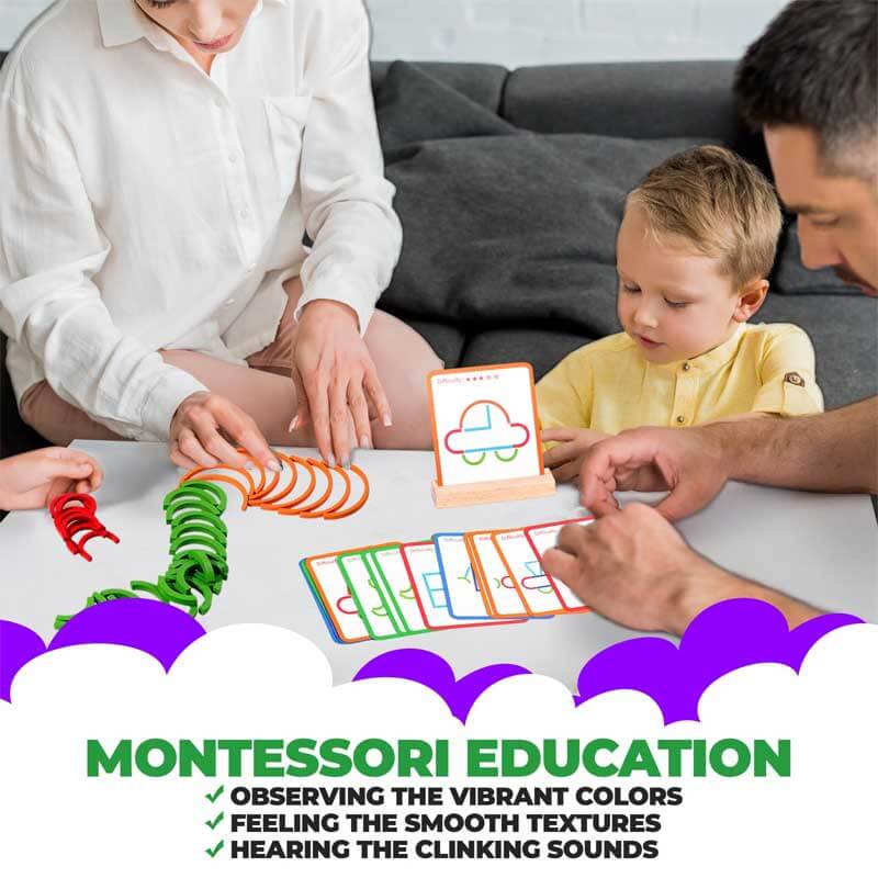 STEM wooden toys with rings and sticks for creative building and exploration