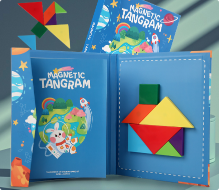 Geometric wooden tangram puzzle, designed to boost a child's spatial awareness