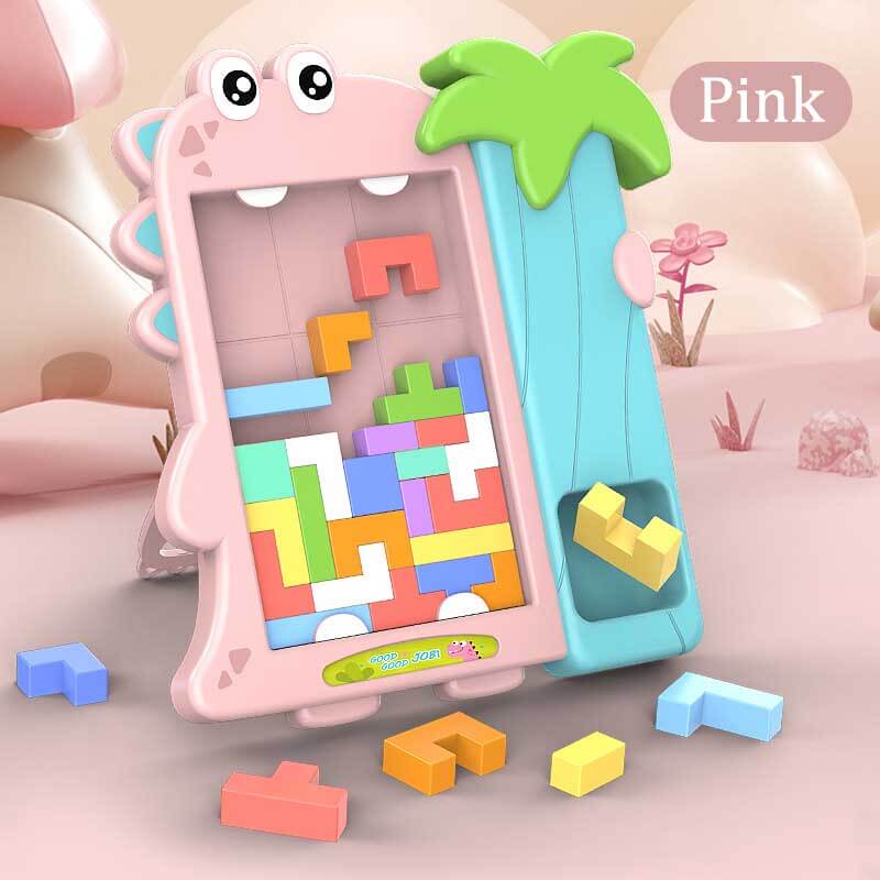 Parents and child engaging with a wooden logic puzzle, family quality time, educational and fun