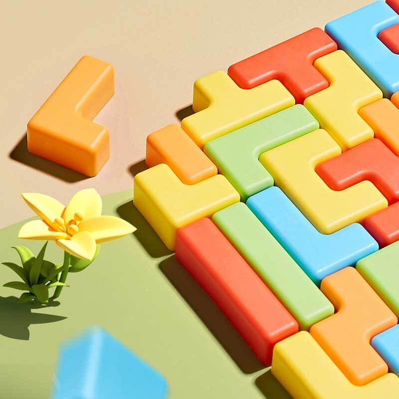 Wooden block puzzle with various shapes, enhancing shape recognition and fine motor skills in kids