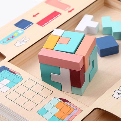 Colorful wooden blocks puzzle for kids, engaging developmental toy, brain-teasing tangram design
