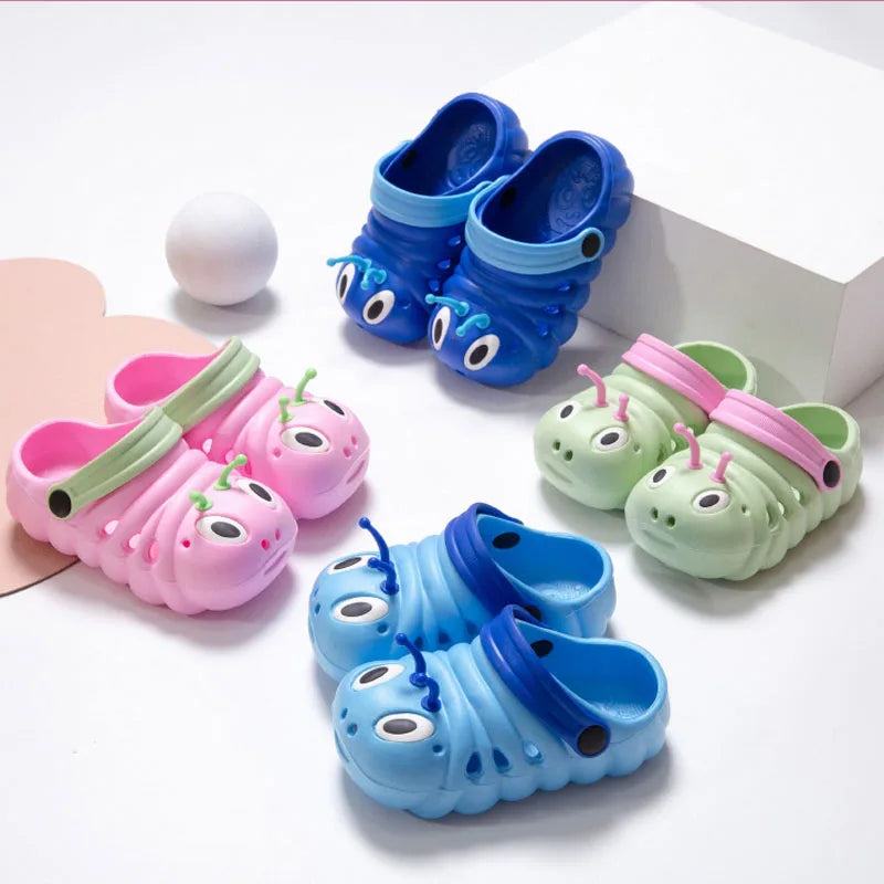 Kids' yellow caterpillar summer sandals, lightweight slip-on clogs for toddlers, play shoes