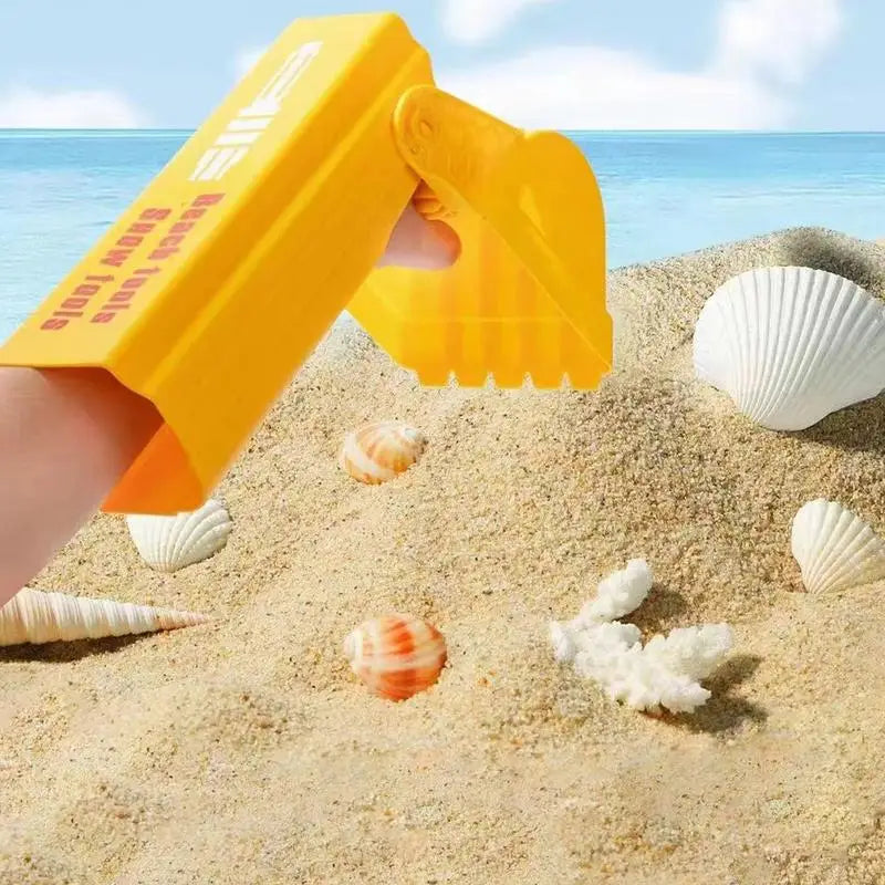 Kids' yellow sand digger toy with red lever, perfect for outdoor creative beach and sandbox play