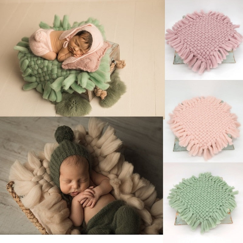 Knitted newborn photography prop baby blanket in soft white, perfect photo background