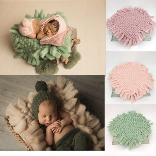 Knitted newborn photography prop baby blanket in soft white, perfect photo background
