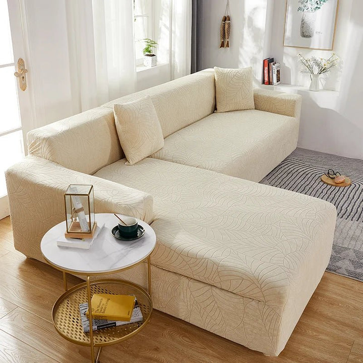Stylish L-shape sectional slipcover, a polyester stretch cover for easy home decor updates.