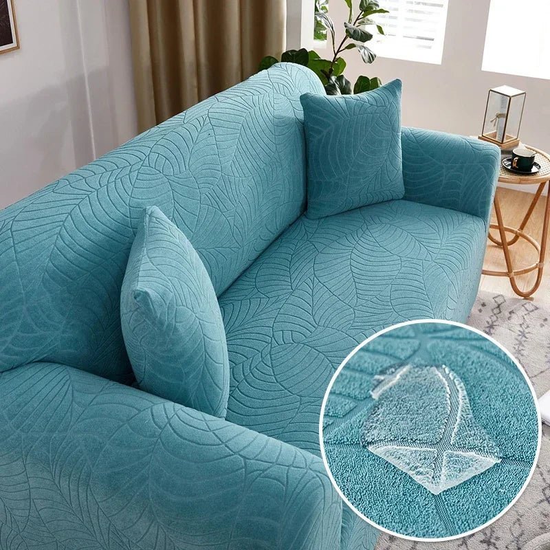 Transformative L-shape sofa cover, a stretch slipcover for refreshing old or worn furniture.