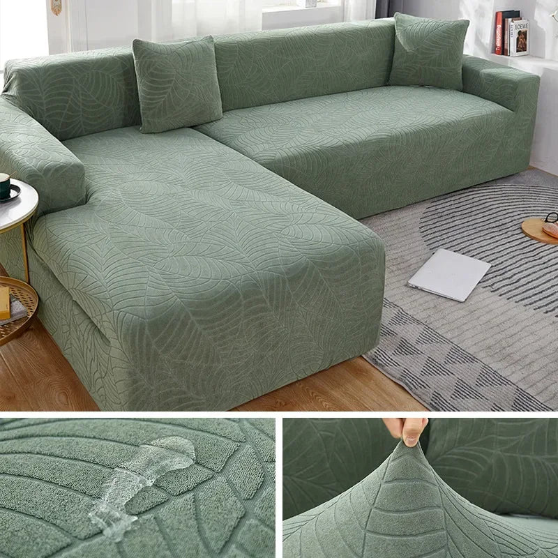 Easy-install L-shape sofa cover, an elastic sectional protector for quick living room makeovers.