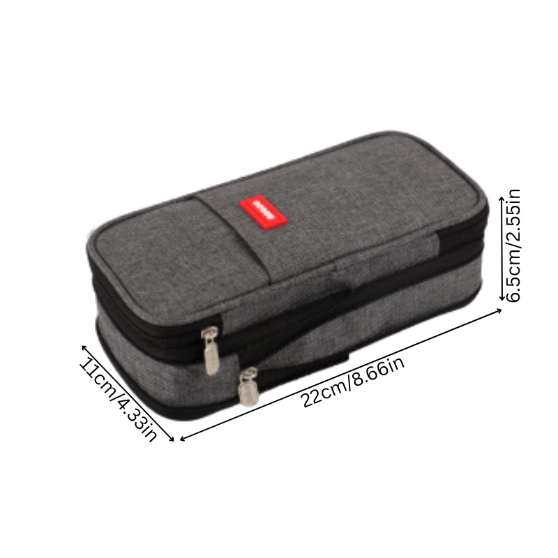 Colorful unisex pen pouch with two zippers, perfect for students, office, or travel organizer.