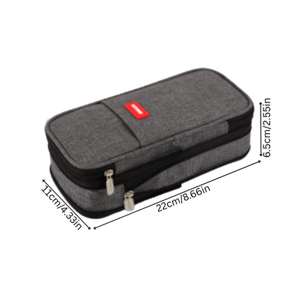 Colorful unisex pen pouch with two zippers, perfect for students, office, or travel organizer.