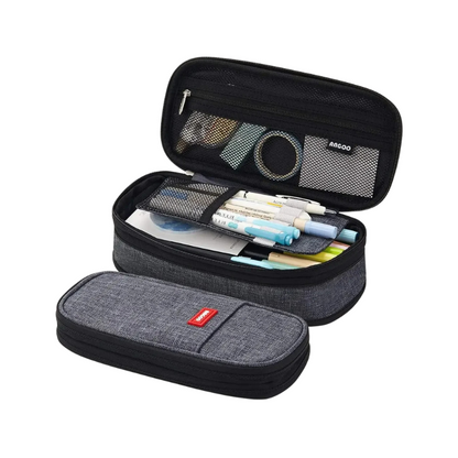 Spacious pencil case featuring dual compartments, great for organizing pens, pencils, and school essentials.