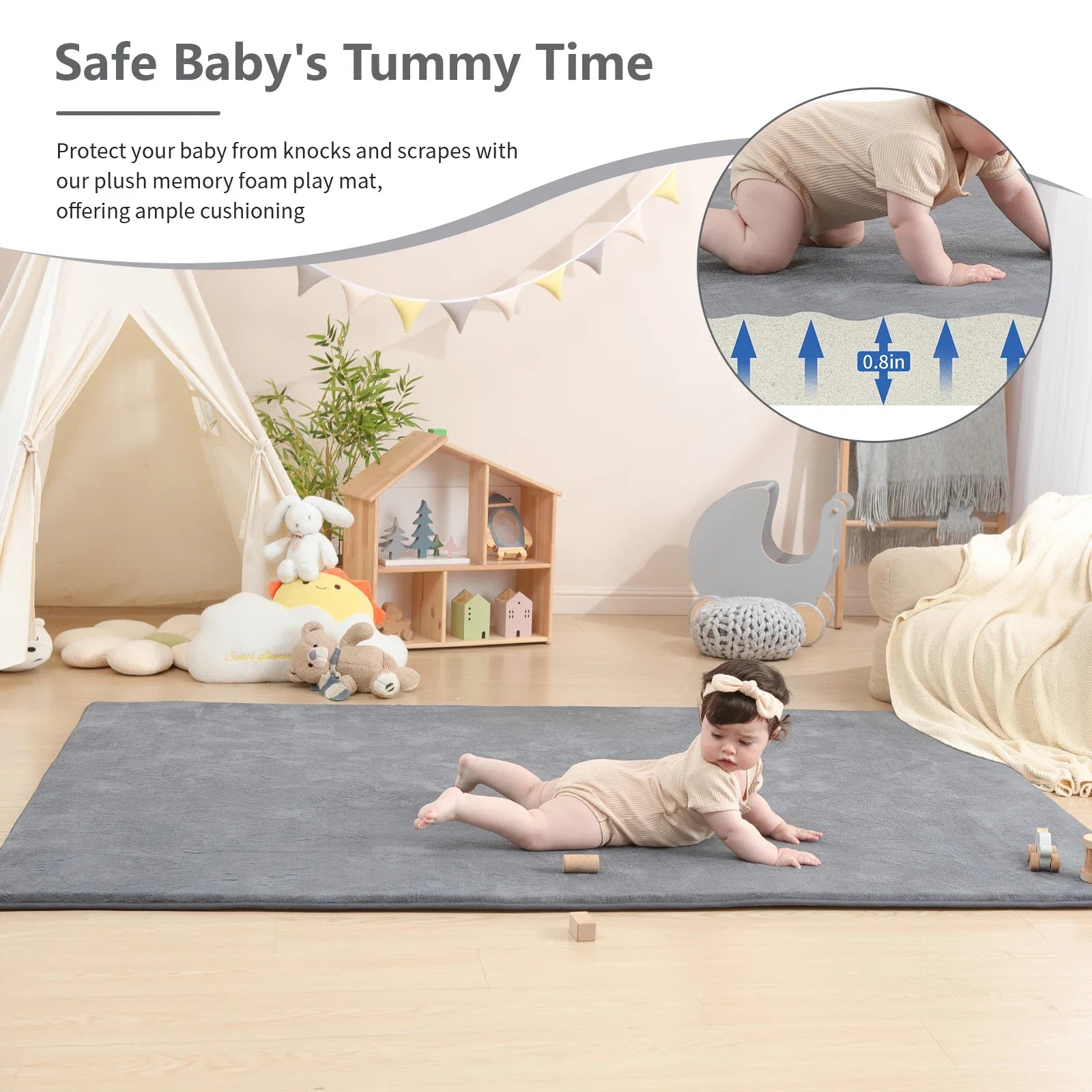 Soft velvet memory foam baby mat, ideal for nursery rug and child safety in play area.