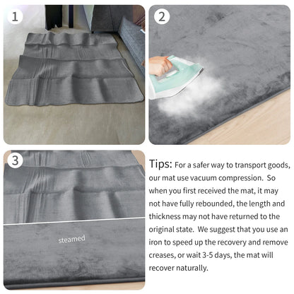 Velvet memory foam play mat, designed for baby safety and comfortable crawling.