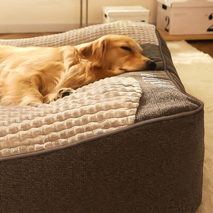 Durable large dog bed offering orthopedic support, designed for scratch resistance and canine comfort.