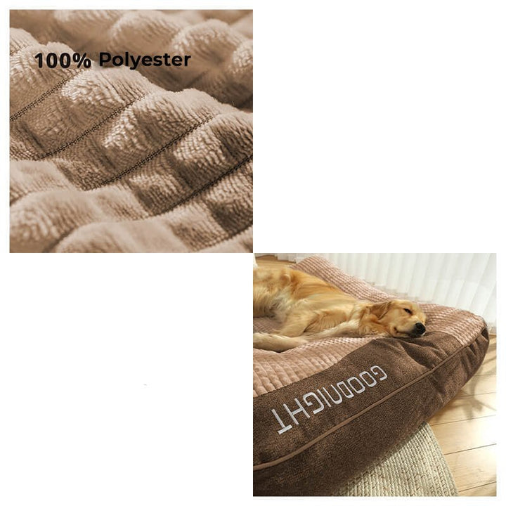Grey large dog bed, scratch-resistant and orthopedic, offering superior comfort for big dog breeds.