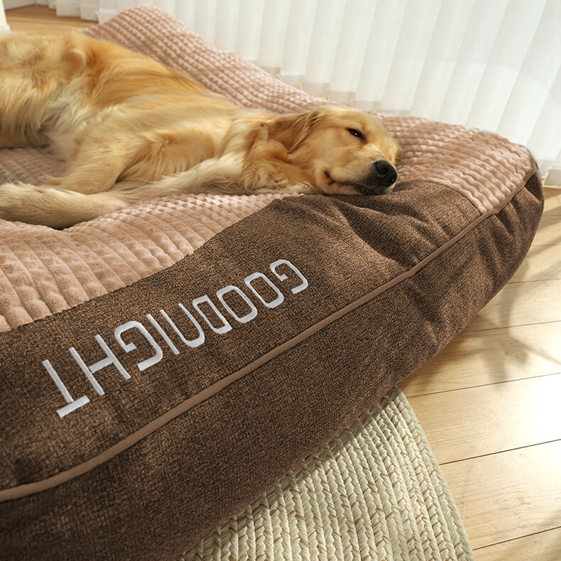 Premium large dog bed with orthopedic foam, promoting healthy joints and comfortable sleep for pets.