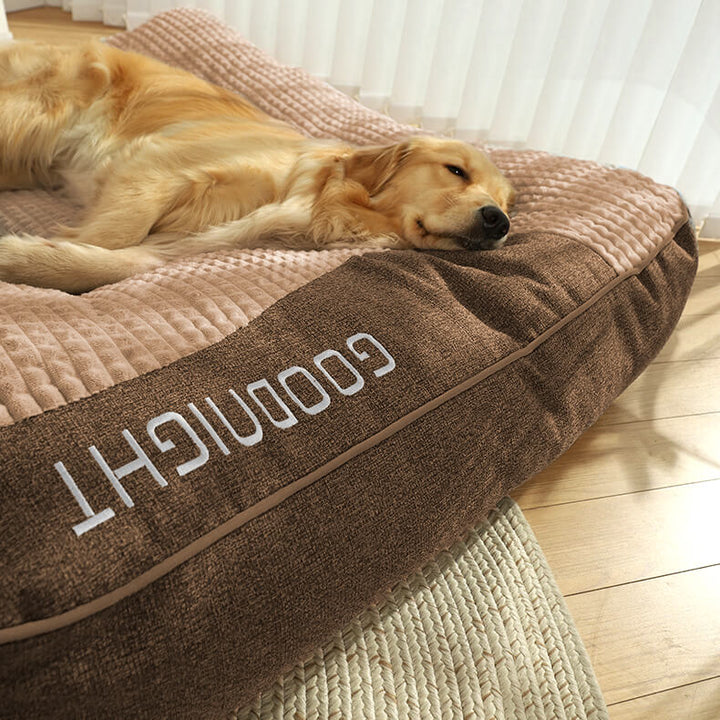 Premium large dog bed with orthopedic foam, promoting healthy joints and comfortable sleep for pets.