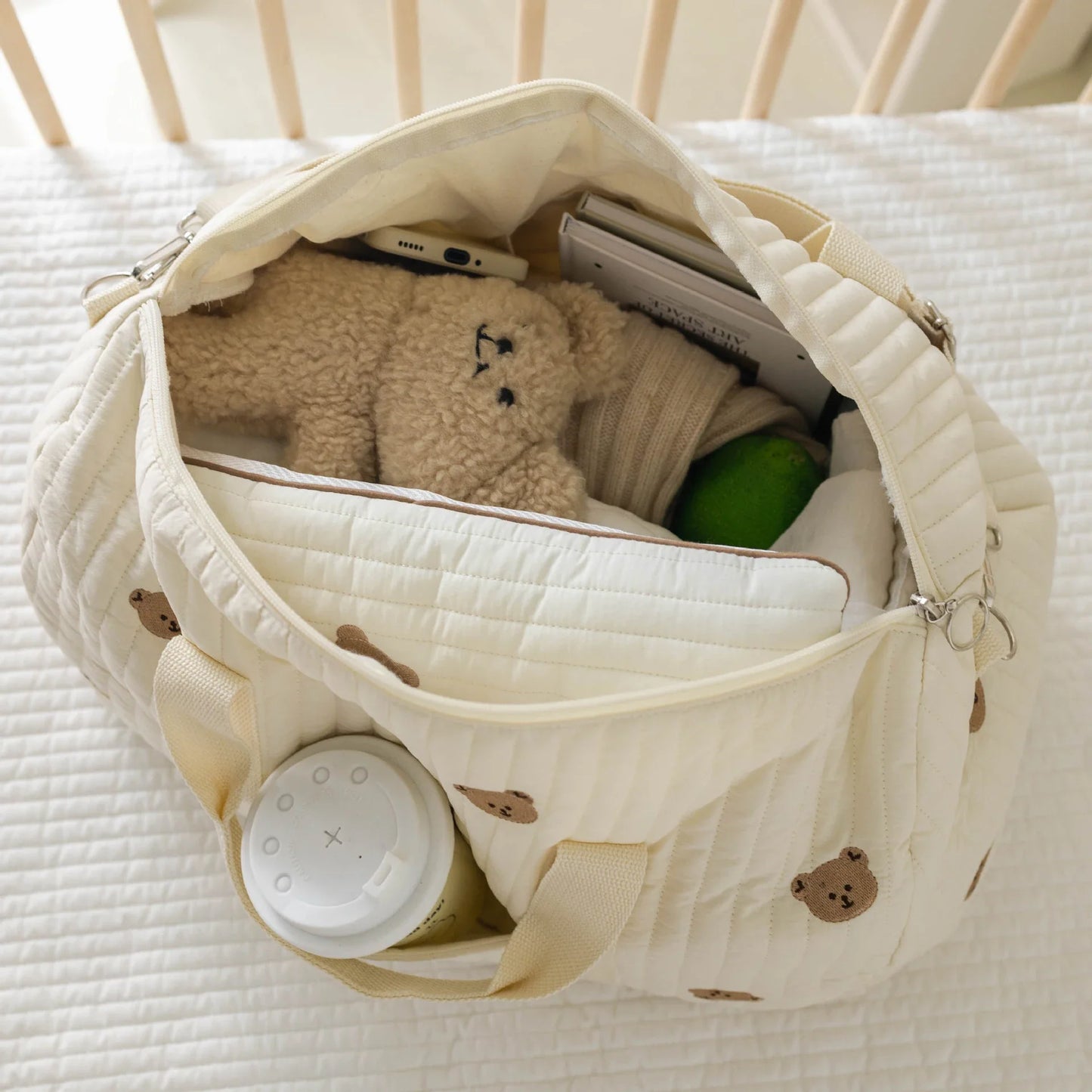 Large quilted diaper bag, multi-functional baby organizer for daily use