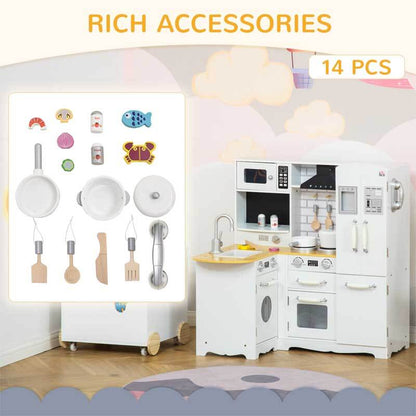 High-quality wooden play kitchen for children, encouraging role play and enhancing motor skills with detailed features
