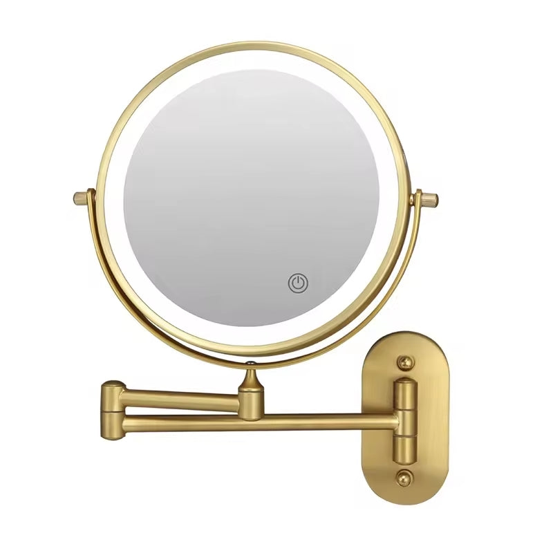 Compact LED makeup mirror, wireless & rechargeable, providing clear magnified reflections for precision.