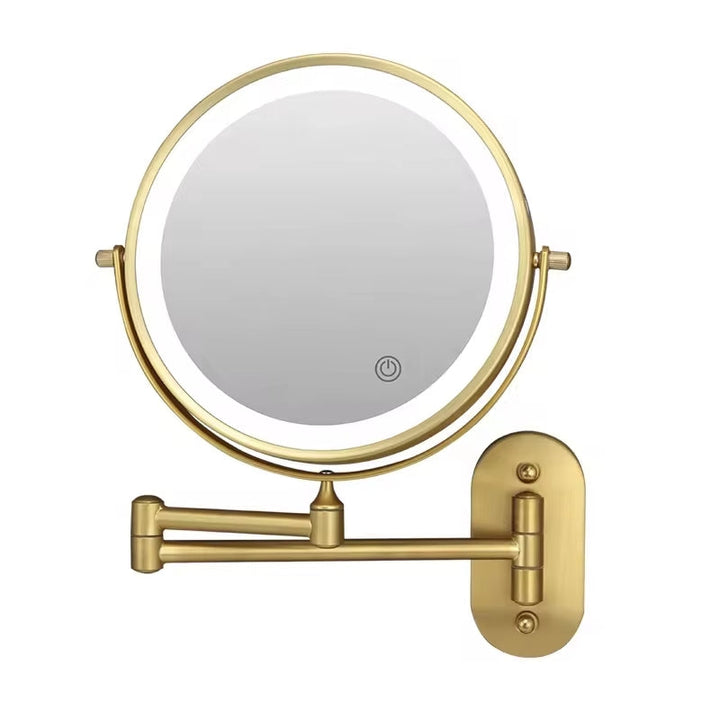 Compact LED makeup mirror, wireless & rechargeable, providing clear magnified reflections for precision.