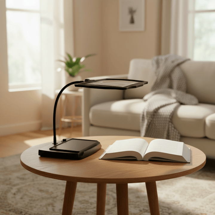 Flexible arm LED magnifying lamp, ideal craft light for artists, jewelers & hobbyists. Hands-free detailed work.