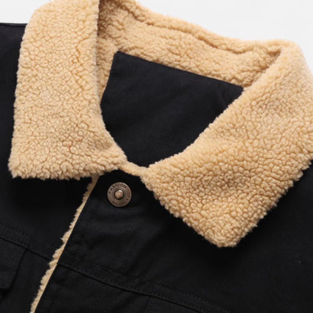 Gray men's aviator jacket featuring a warm sherpa collar. Perfect casual winter outerwear for cold weather.