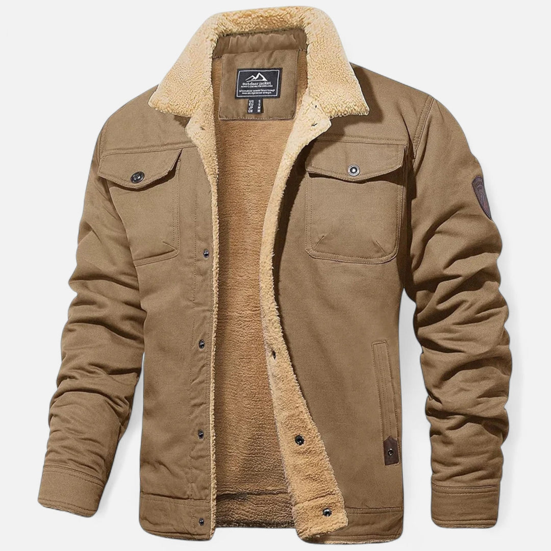 Black men's classic aviator jacket with soft sherpa collar. Timeless fashion for autumn & winter warmth.