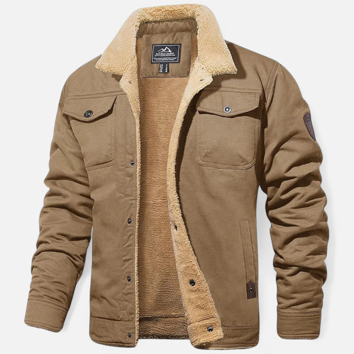 Black men's classic aviator jacket with soft sherpa collar. Timeless fashion for autumn & winter warmth.