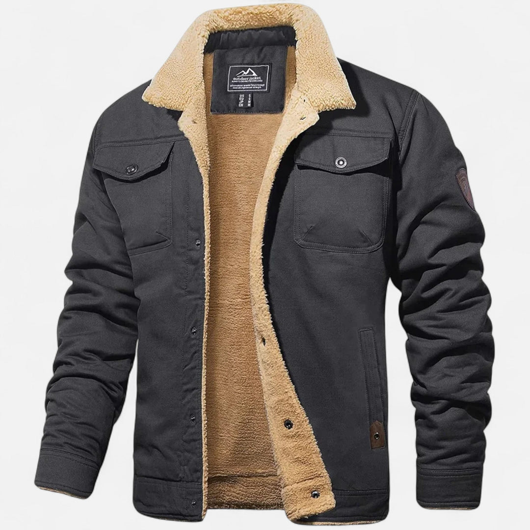 Dark-green men's bomber jacket, a versatile aviator style with plush sherpa collar for cold weather comfort.