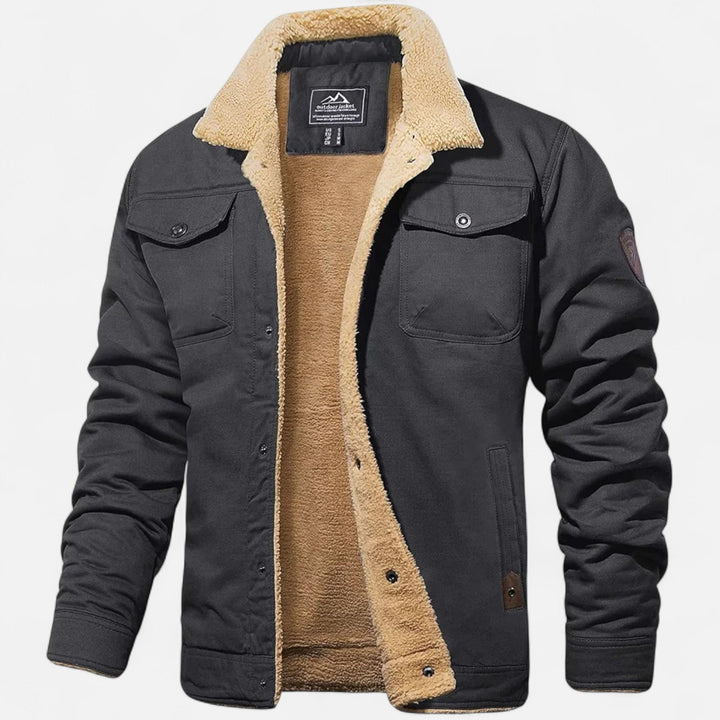 Dark-green men's bomber jacket, a versatile aviator style with plush sherpa collar for cold weather comfort.
