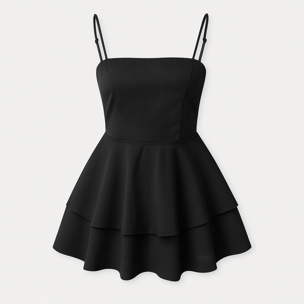 Stylish dark red ruffle mini dress with spaghetti straps, a chic choice for parties and events.