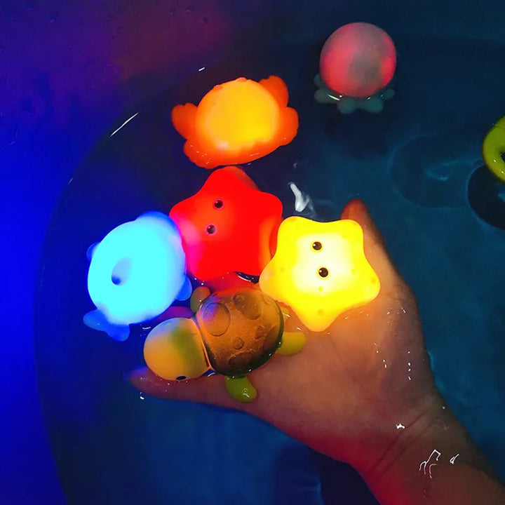 Glowing octopus LED bath toy, a sensory delight for a baby's joyful bath