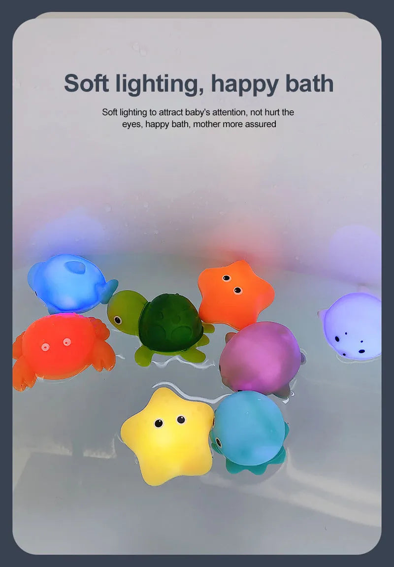 Collection of light-up bath toys, perfect for sensory development and fun