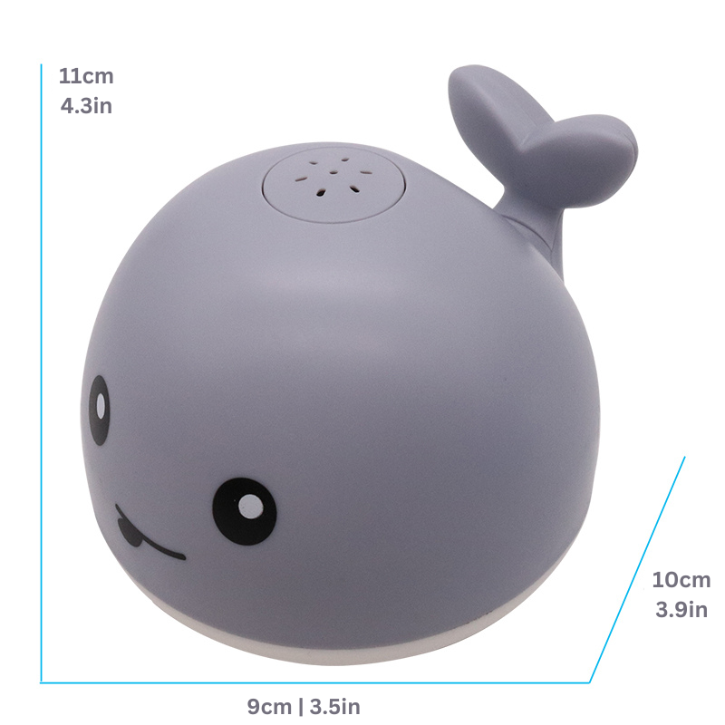 Enchanting kids' light-up whale bath toy, ideal for baby and toddler water play with gentle spray.
