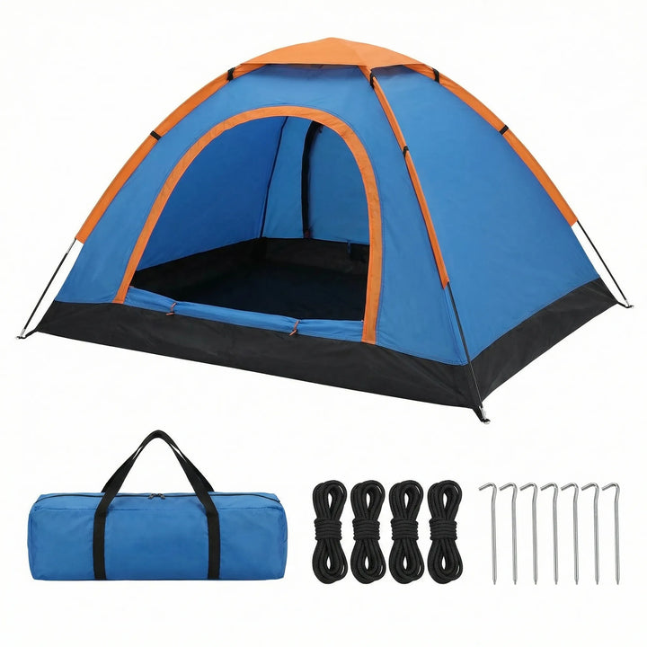 Durable 3-4 person dome camping tent with waterproof design, great for family camping & outdoor adventures.