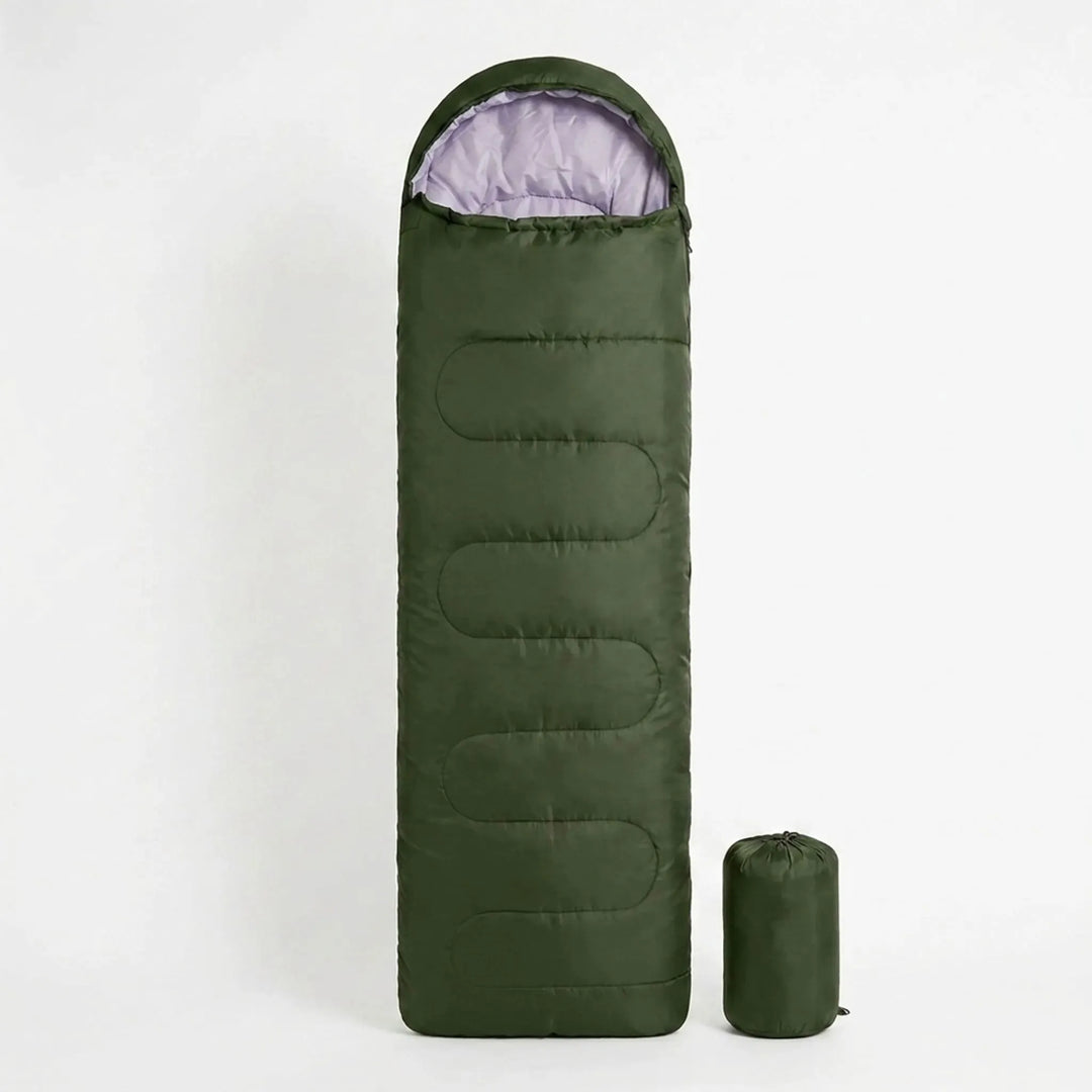 Compact 3-season sleeping bag, ideal for travel, hiking, and camping. Lightweight outdoor gear for adventurers.