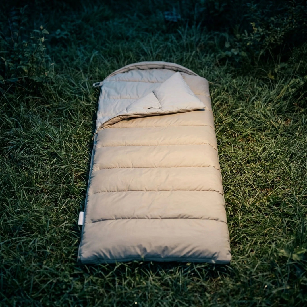 Lightweight 3-season envelope sleeping bag for camping, hiking, and backpacking. Portable and comfortable unisex design.
